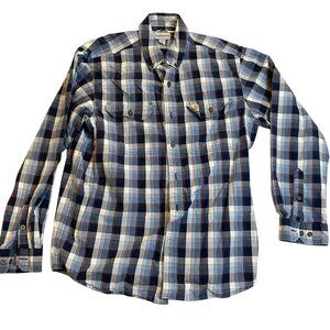 Carhartt Mens Shirt Large Relaxed Fit Long Sleeve Plaid Blue Brown 100% Cotton